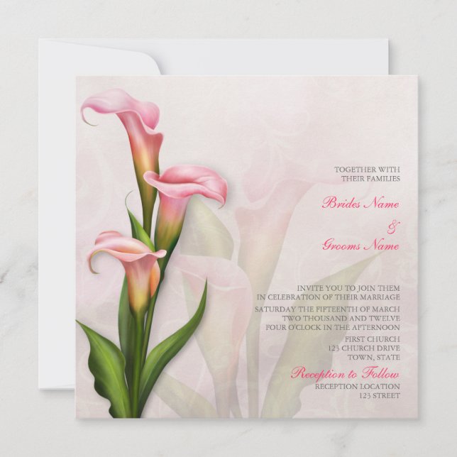 Calla Lily Rosa bröllopsinbjudan Inbjudningar (Framsida)
