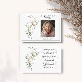 Calla Lily Sage Green Memorial Photo Prayer Card Visitkort