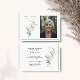 Calla Lily Sage Green Memorial Photo Prayer Card Visitkort