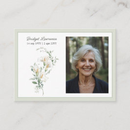 Calla Lily Sage Green Memorial Photo Prayer Card Visitkort