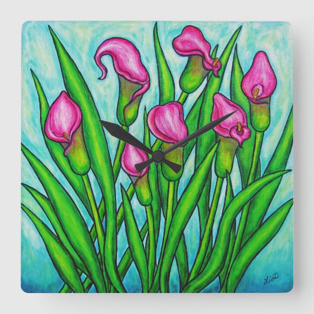 Calla Lily Square Wall Clock, Lisa Lorenz Fyrkantig Klocka (Framsida)