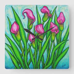 Calla Lily Square Wall Clock, Lisa Lorenz Fyrkantig Klocka
