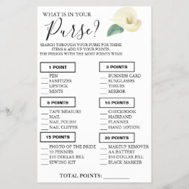 Calla Lily What is in your purse Shower-spelkortet Flygblad