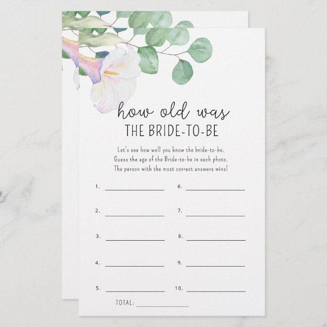 Calla och eucalyptus - Hur gammal var bruden? (Fram/baksida)