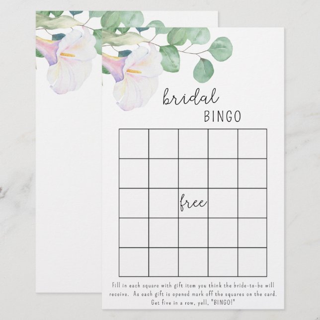 Calla och eucalyptus - möhippa bingo-spel (Fram/baksida)