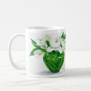 Callaliljar i grön vasmugg kaffemugg