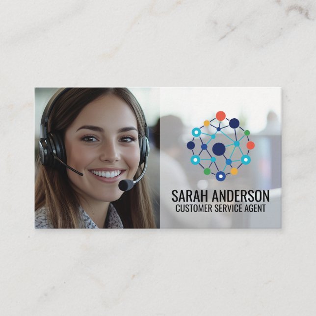 Callcenterarbetare som ler | Network Corp logotyp Visitkort (Framsida)