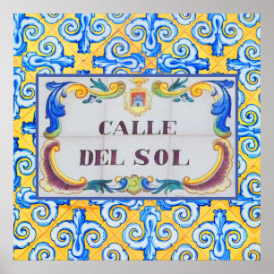 Calle Del Sol Street of the Sol Spain Road Namn Poster