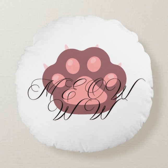 Calligrafi av Cute Cat Tass ’MEOW’ - Adsible Kattu Rund Kudde (Framsidan)