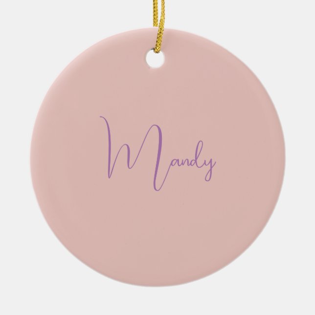 Calligrafi Elegant Ro Guld Plain Simple Namn Julgransprydnad Keramik (Framsidan)