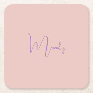 Calligrafi Elegant Ro Guld Plain Simple Namn Underlägg Papper Kvadrat