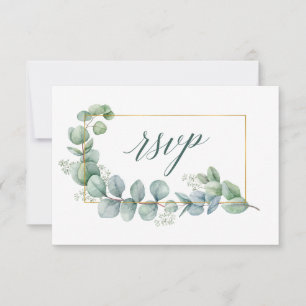 Calligrafi Eucalyptus Grönt Bröllop Guld Ram OSA Kort