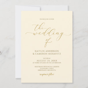 Calligrafi för Cream & Guld Elegant Bröllop Inbjudningar