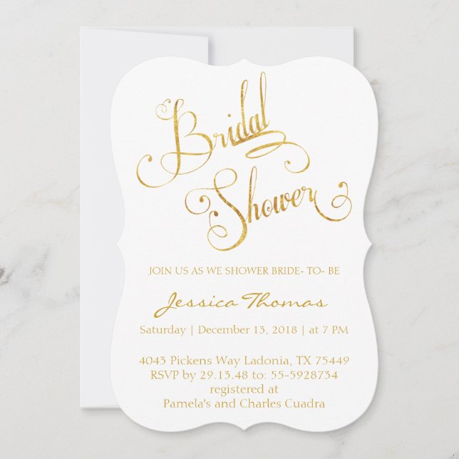 Calligrafi glitter Guld Inbjudningskort för möhipp (Framsida)