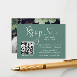 Calligrafi Heart Eucalyptus Grönt Bröllop QR OSA Tilläggskort