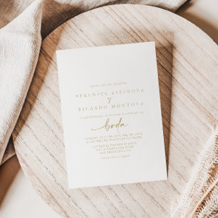 Calligrafi Modern Elegant Guld Spanien Bröllop Inbjudningar
