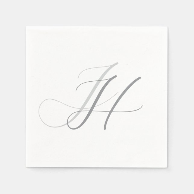 Calligrafi Monogram Vit Grått Plain Simple Pappersservett (Framsidan)