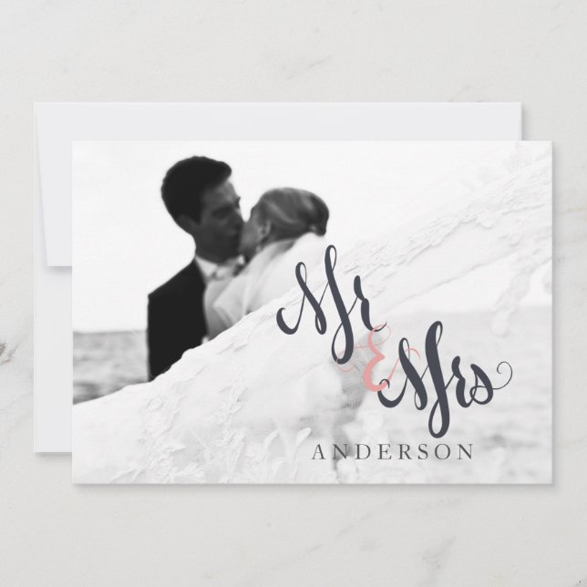 Calligrafi Mr & Mrs Bröllop Tack Photo Card Kort (Framsida)