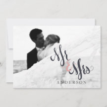 Calligrafi Mr & Mrs Bröllop Tack Photo Card