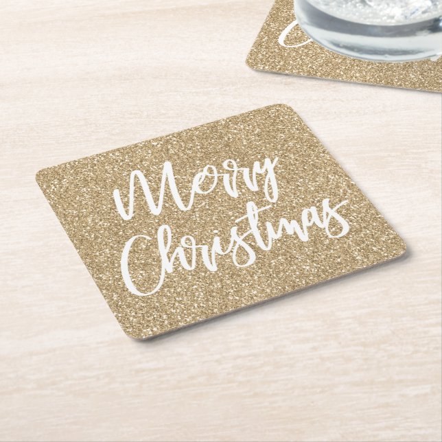Calligrafi över guld Faux Glitter God jul Underlägg Papper Kvadrat (Vinklad)