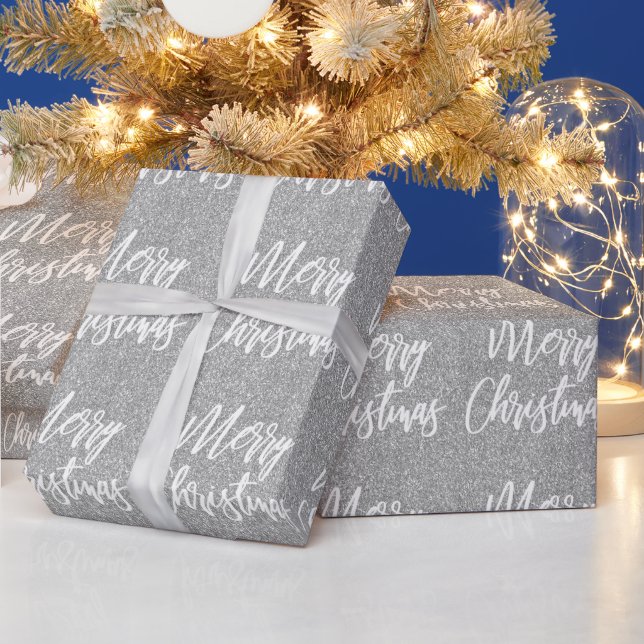 Calligrafi över silver Faux Glitter God jul Presentpapper (Helgdagar)