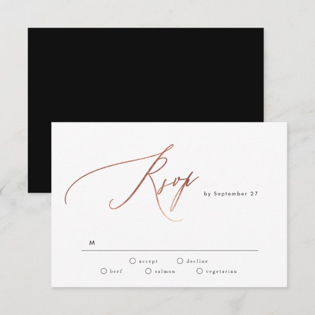 Calligrafi över Svartvit Ro Guld Bröllop OSA Kort (Fram/baksida)