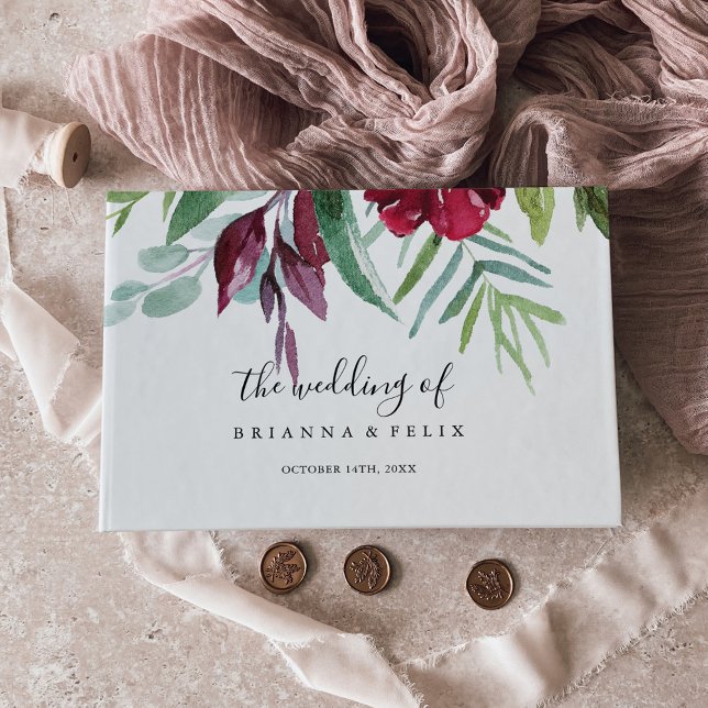 Calligrafi Tropical Färgad Blommigt Bröllop Gästböcker (Skapare uppladdad)