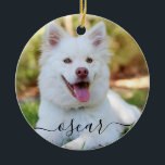 Calligrafisk Personlig Pet Namn & Photo Julgransprydnad Keramik<br><div class="desc">Kalligrafisk Personlig Pet Namn & Photo Ornaments.</div>
