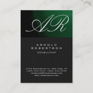 Calligrafiskt Grått Grönt Monogram-Affärskort Visitkort
