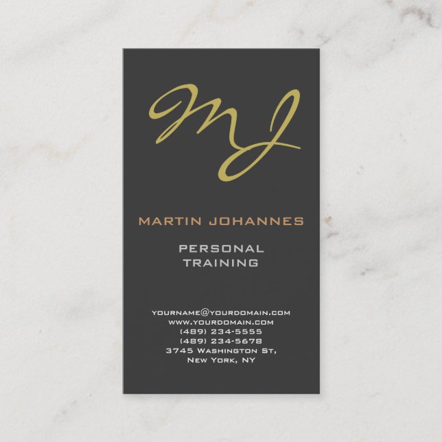Calligrafiskt monogram Guld Grått-Affärskort Visitkort (Framsida)