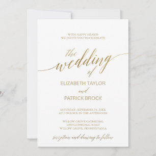 Calligrafmottagning i elegant Guld Bröllop Inbjudningar