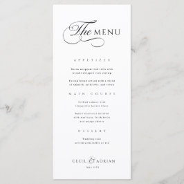 Calligraphic Elegant Black White Wedding Menu Meny