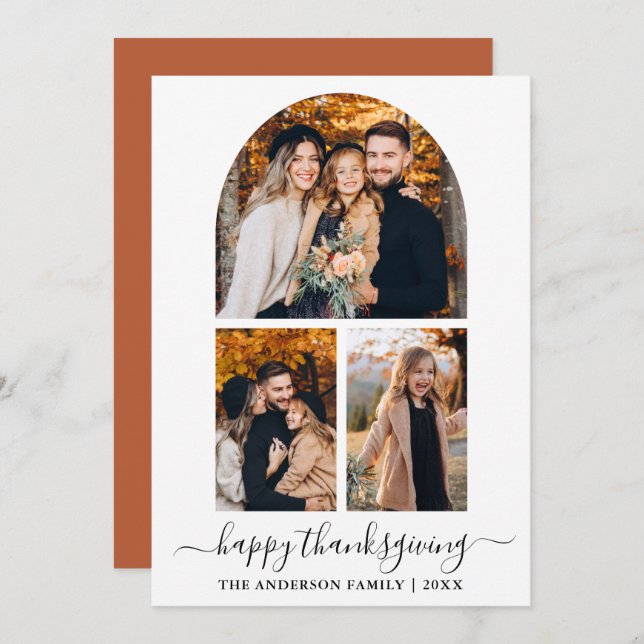 Calligraphy 3 Photo Arch Thanksgiving Terracotta Julkort (Fram/baksida)