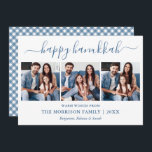 Calligraphy 3 Photo Dusty Blue Gingham Hanukkah Julkort<br><div class="desc">Modern Trendig Calligraphy Script 3 Photo Family Photo Collage Lycklig Hanukah Card - Dusty Blue and White Play Gingham Back</div>