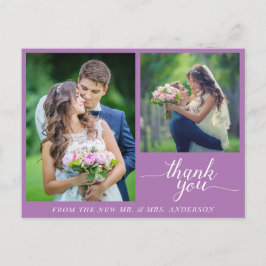Calligraphy 3 Photos Bröllop Tack Lila Vykort