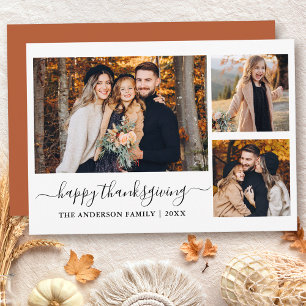 Calligraphy 3 Photos Thanksgiving Terracotta Julkort