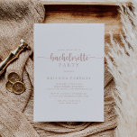 Calligraphy Bachelorette Party ro Guld Inbjudningar<br><div class="desc">Den här kalligrafin-kampanjen från ro guld är en perfekt för en rusningsevenemang. Den enkla utformningen och utformningen av eleganten har manusattypografin klassisk och finare i ro guld och vit.</div>