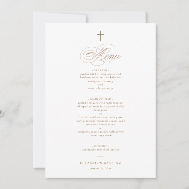 Calligraphy Baptism Menu med enkel Elegant Kor Inbjudningar (Framsida)