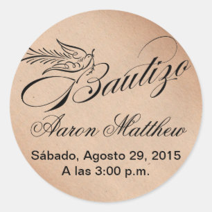 Calligraphy Bautizo Baptism and Dove Runt Klistermärke