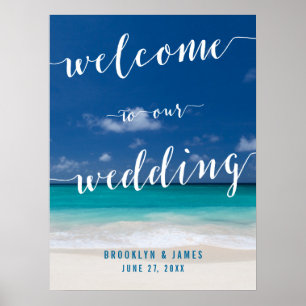 Calligraphy Beach Wedding Reception Sign 18x24 Poster