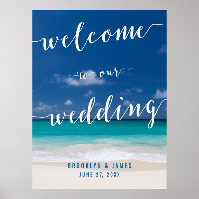 Calligraphy Beach Wedding Reception Sign 18x24 Poster (Framsidan)