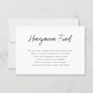 Calligraphy Black and White Honeymoon Fund Card Inbjudningar