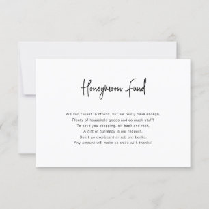 Calligraphy Black and White Honeymoon Fund Card Inbjudningar