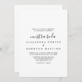 Calligraphy Black and White Nuestra Boda Bröllop Inbjudningar