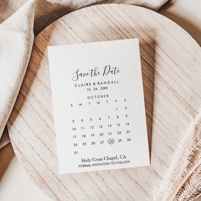 Calligraphy Black and White Save Date Calendar Spara Datumet (Skapare uppladdad)