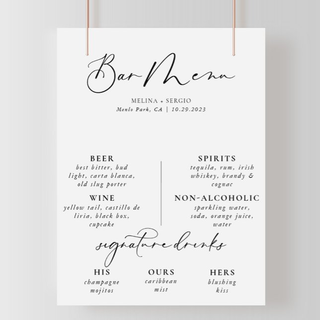 Calligraphy Black Grått Bröllop Pub Menu Poster (Skapare uppladdad)