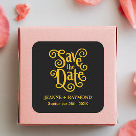 Calligraphy Black Guld Bröllop spara datum Fyrkantigt Klistermärke
