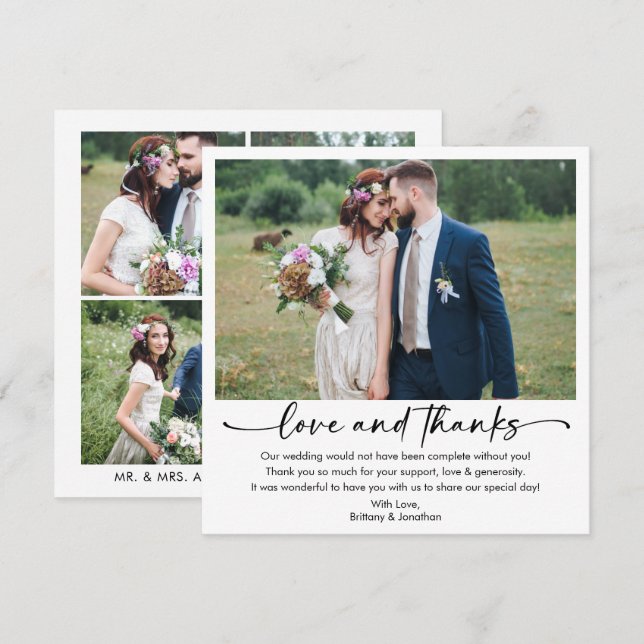 Calligraphy Bläck Pen Script 5 Photo Bröllop Squar Tack Kort (Fram/baksida)