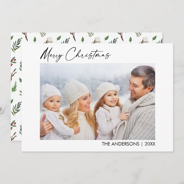 Calligraphy Bläck Photo jul Greenery Berries Julkort (Fram/baksida)