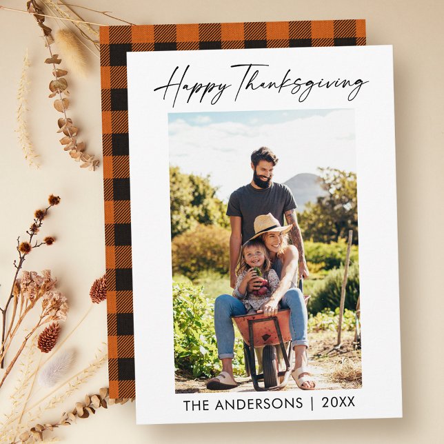 Calligraphy Bläck Photo Thanksgiving Orange Play Julkort (Customize to change your personalized text size or text style.)